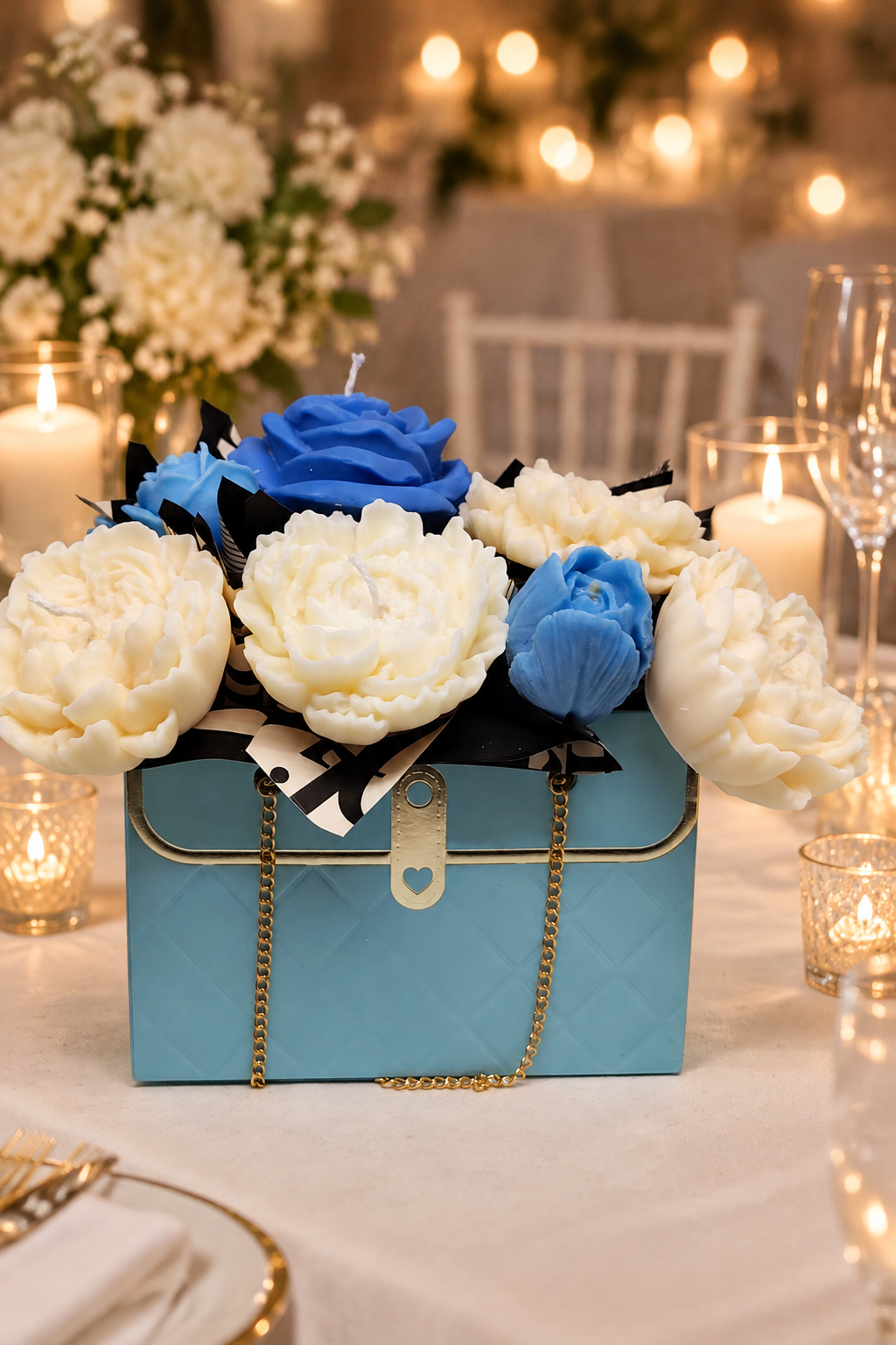 Wax Candle Flower Arrangement Centerpiece