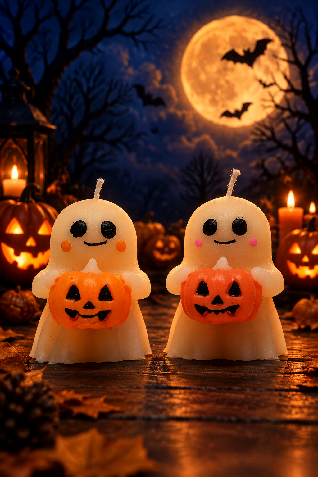 Ghost Holding Pumpkin Candle