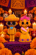 Dia de los Muertos Couple Candle Set with festive holiday background