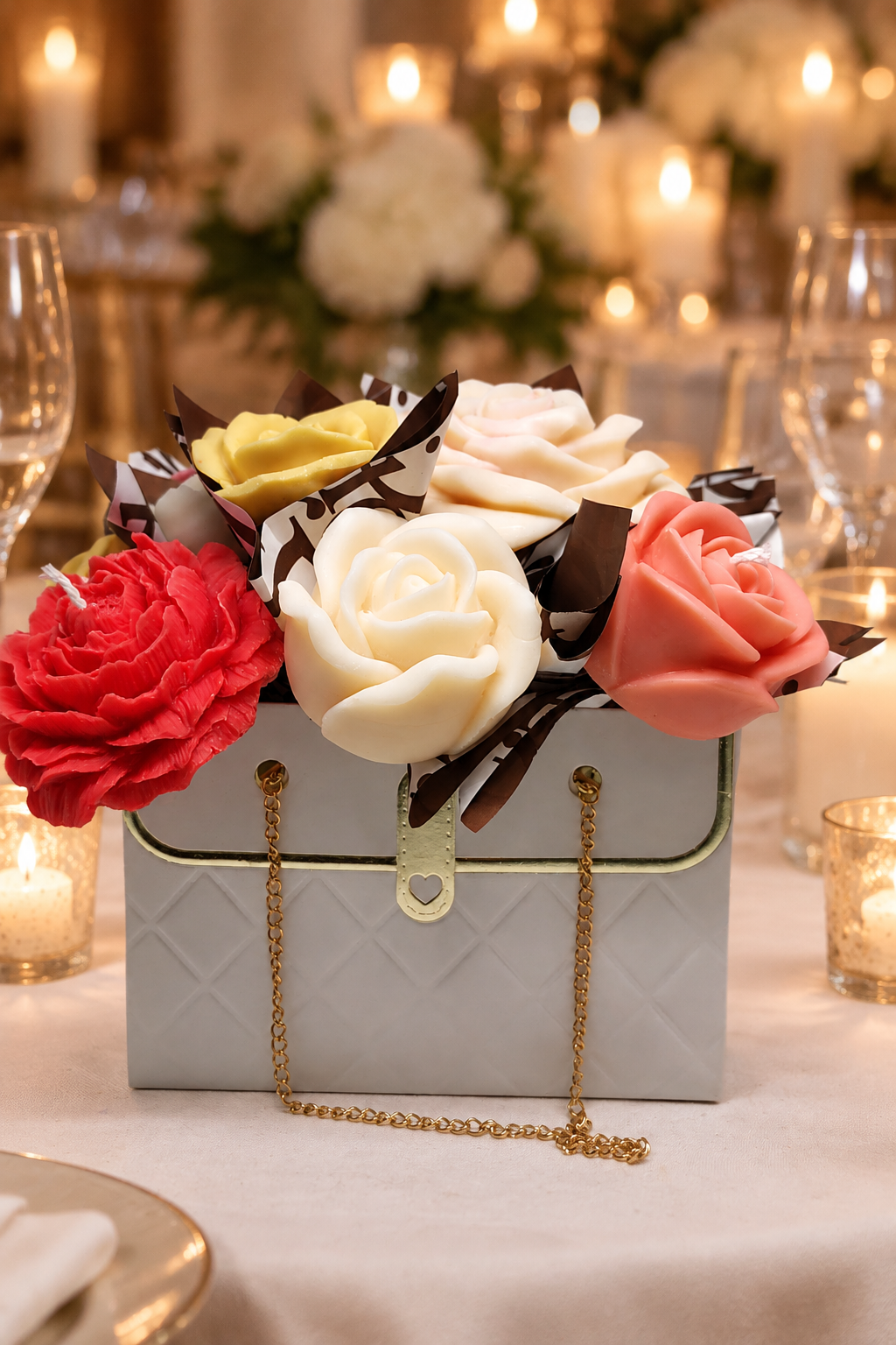 Wax Candle Flower Arrangement Centerpiece