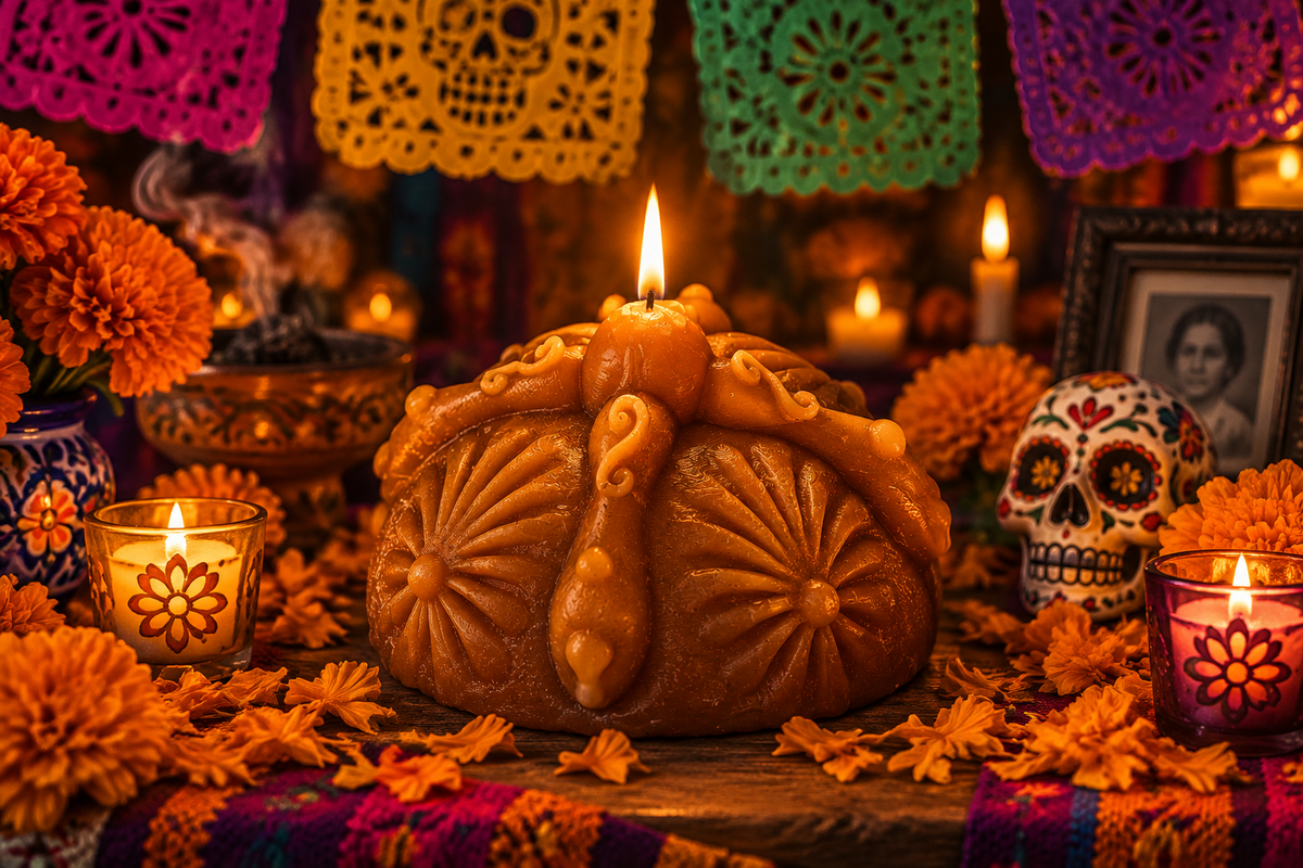 Pan de Muerto Grande / Large Día de los Muertos Altar Bread Candle